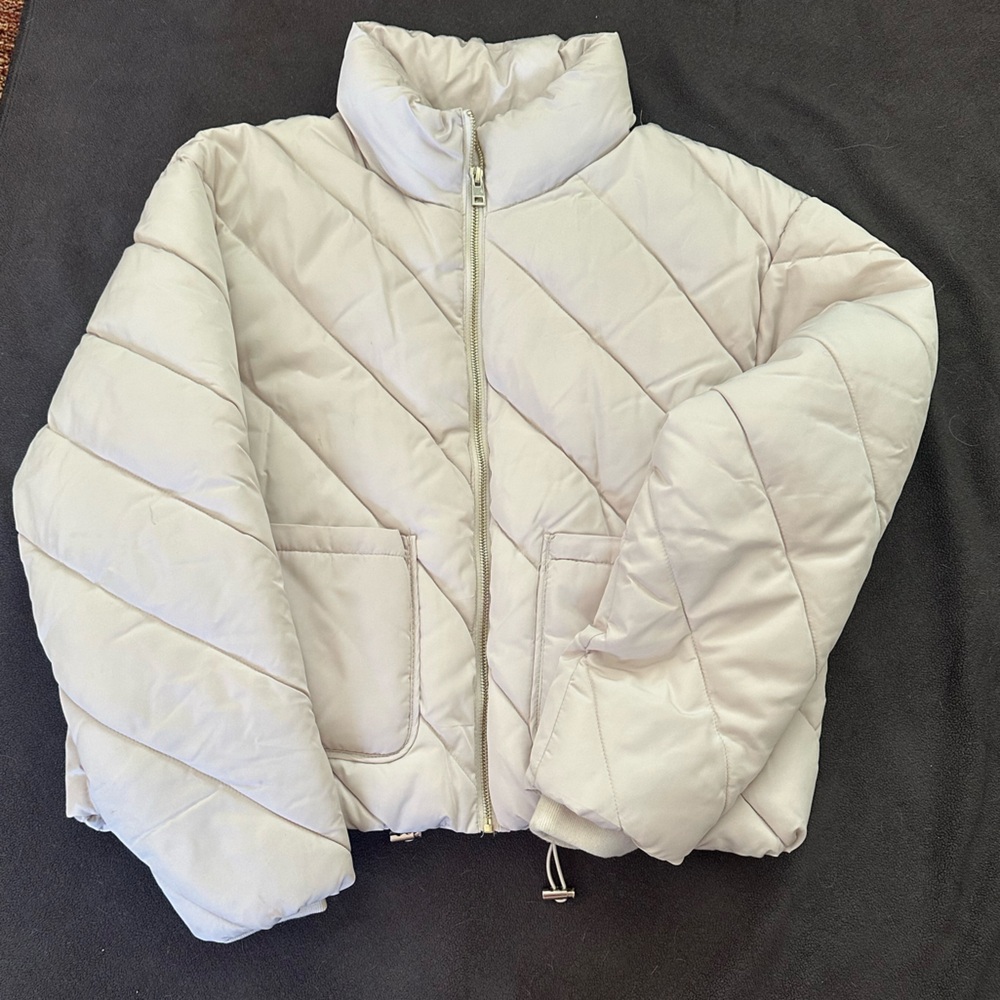 Zara Cream Quilted Puffer Jacket